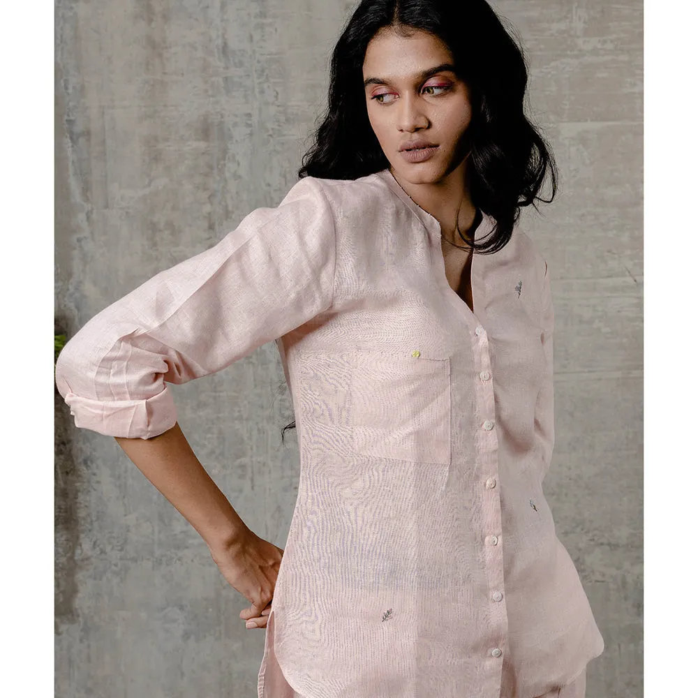 Zebein Pamela Linen Shirt with Pocket Peach