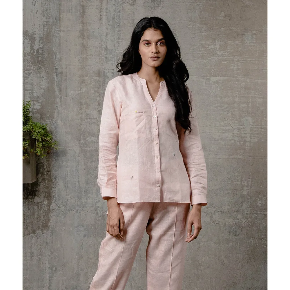 Zebein Pamela Linen Shirt with Pocket Peach