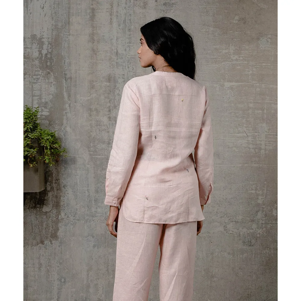 Zebein Pamela Linen Shirt with Pocket Peach