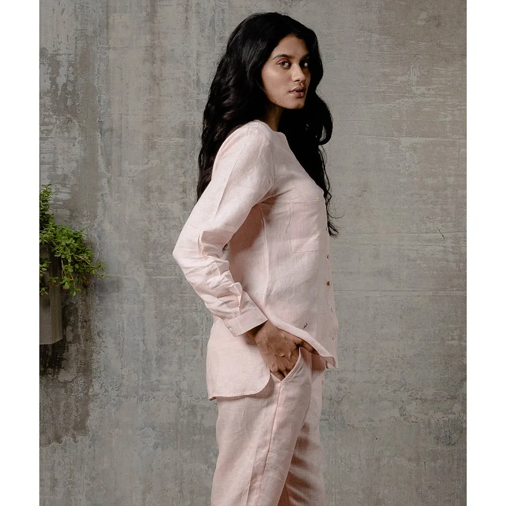 Zebein Pamela Linen Shirt with Pocket Peach