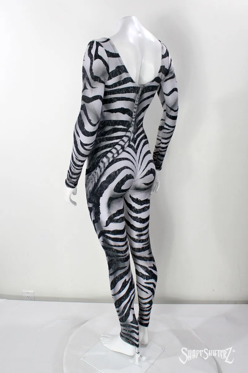 Zebra PullUp-Scoop Neck Catsuit with no Zipper- Cosplay | Athletics | Performance