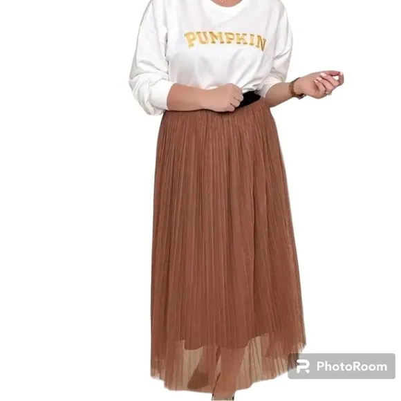 Zenana Pleated Chiffon Midi Skirt - New (Caramel)