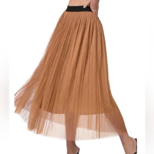Zenana Pleated Chiffon Midi Skirt - New (Caramel)